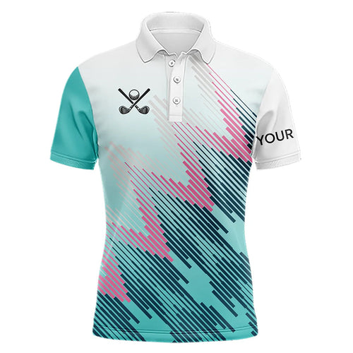 Cyan Blue pattern Mens Golf Polo Shirts Custom Mens Golf Tops, personalized golf gifts NQS9110