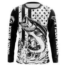 Load image into Gallery viewer, Black and White American Flag Largemouth Bass Fishing Custom patriotic Bass fishing jerseys NQS9112