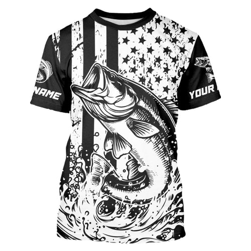 Black and White American Flag Largemouth Bass Fishing Custom patriotic Bass fishing jerseys NQS9112