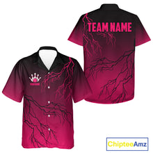 Load image into Gallery viewer, Black and Pink gradient storm Lightning thunder Bowling Hawaiian shirts Custom Bowling Team Jerseys NQS11170