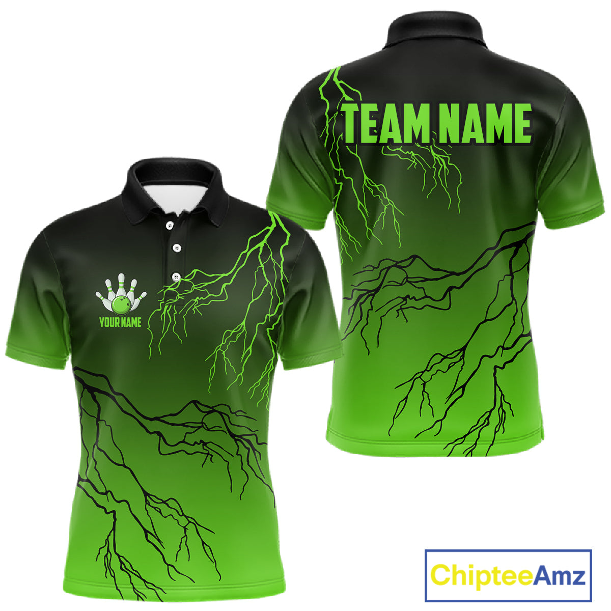 Black and Green gradient storm Lightning thunder Bowling shirts for Men Custom Bowling Team Jerseys NQS11171