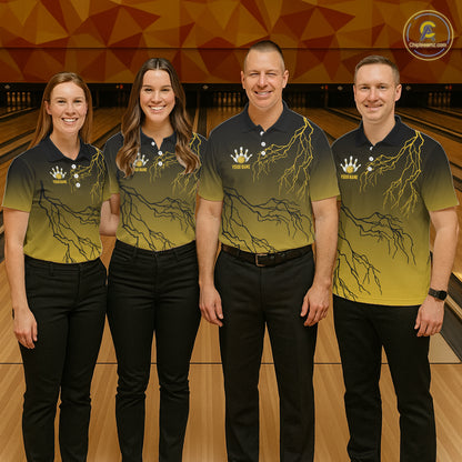 Black and Yellow gradient storm Lightning thunder Bowling shirts for Men Custom Bowling Team Jerseys NQS11172
