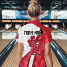 Load image into Gallery viewer, Custom Bowling Polo, Quarter Zip Shirt For Women Red flame camo Bowling shirts, Bowling Team jerseys NQS11586