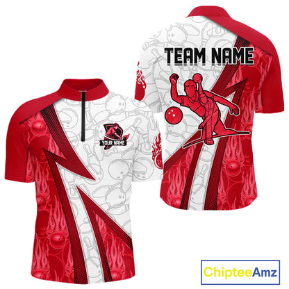 Custom Bowling Polo, Quarter Zip Shirt For Men Red flame camo Bowling shirts, Bowling Team jerseys NQS11586