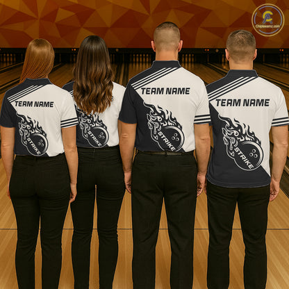 Custom Retro Beige and Black Flame Bowling Shirts For Men, Vintage Team Bowling League jerseys NQS11590