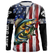 Load image into Gallery viewer, Walleye fishing American Flag Patriotic Fourth of July personalized Walleye fishing tournament shirts NQS5121