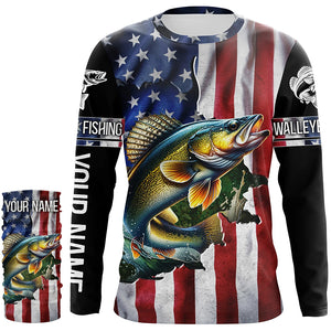 Walleye fishing American Flag Patriotic Fourth of July personalized Walleye fishing tournament shirts NQS5121