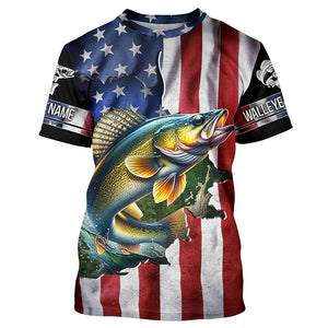 Walleye fishing American Flag Patriotic Fourth of July personalized Walleye fishing tournament shirts NQS5121