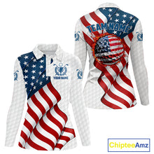 Load image into Gallery viewer, American Flag Golf Polo Shirts For Women Custom team golf jerseys, patriotic golf shirts NQS9930