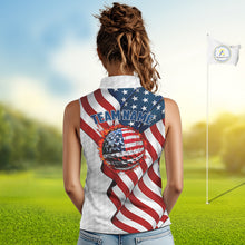 Load image into Gallery viewer, American Flag Women Golf sleeveless Polo Shirt Custom team golf jerseys, patriotic golf shirts NQS9930