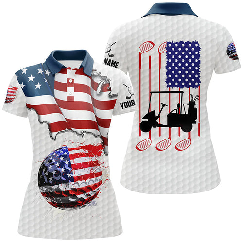American flag white Golf ball Women Golf Polo Shirt Custom Golf Shirts For Ladies, Patriotic Golf Gift NQS7738
