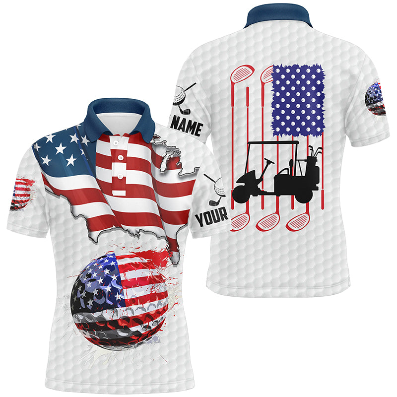 American flag white Golf ball Mens Golf Polo Shirts Custom Golf Shirts For Men, Patriotic Golf Gifts NQS7738