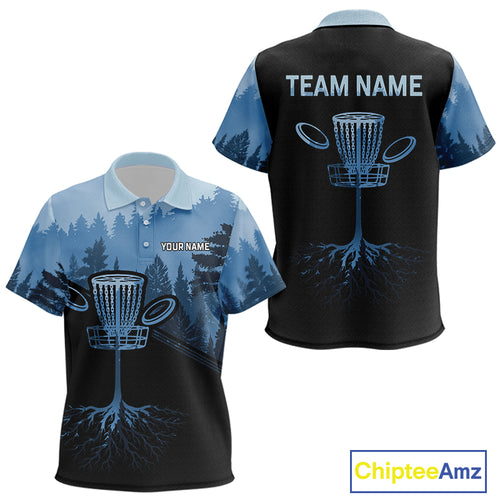 Black and Blue forest camo Kid Disc golf polo shirts Custom team disc golf wear, disc golf outfit NQS10065
