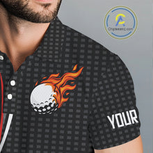 Load image into Gallery viewer, Mens Golf polo shirts flame golf ball sport Custom golf outfit for men, unique golf gifts | Black NQS10066