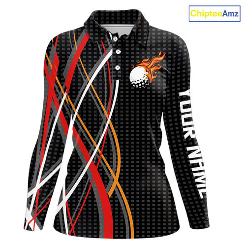 Women Golf polo shirts flame golf ball sport Custom golf outfit for ladies, unique golf gifts | Black NQS10066