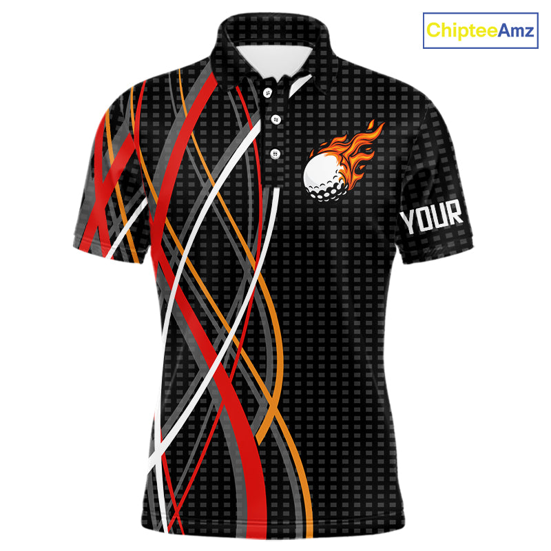 Mens Golf polo shirts flame golf ball sport Custom golf outfit for men, unique golf gifts | Black NQS10066