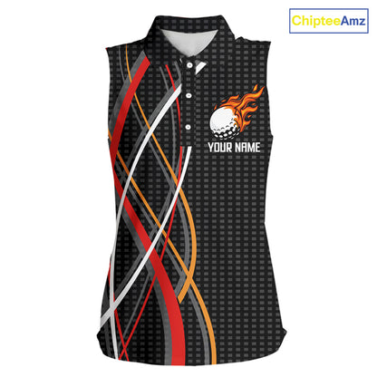 Women Sleeveless Golf polo shirts flame golf ball sport Custom golf outfit for ladies | Black NQS10066