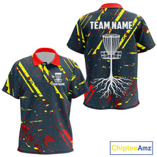 Load image into Gallery viewer, Blue, yellow and red background Kid Disc golf polo shirts Custom name disc golf clothing for team NQS10067