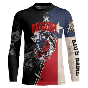 Texas Bass fishing patriotic Hooked on freedom Custom name performance long sleeves fishing shirts NQS2053