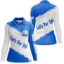 Load image into Gallery viewer, Blue and white Womens golf polo shirts custom name let&#39;s par tee golf tops for women NQS5863