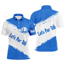 Load image into Gallery viewer, Blue and white Mens golf polo shirts custom name let&#39;s par tee best mens golf wear NQS5863