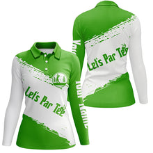 Load image into Gallery viewer, Green and white Womens golf polo shirts custom name let&#39;s par tee golf tops for women NQS5867