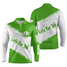 Load image into Gallery viewer, Green and white Mens golf polo shirts custom name let&#39;s par tee best mens golf wear NQS5867