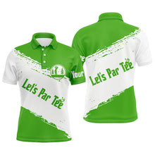 Load image into Gallery viewer, Green and white Mens golf polo shirts custom name let&#39;s par tee best mens golf wear NQS5867