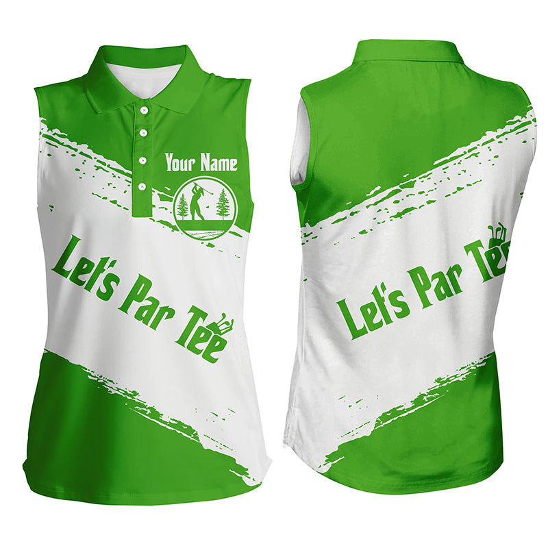 Green and white Womens sleeveless polo shirt custom name let's par tee golf tops for women NQS5867