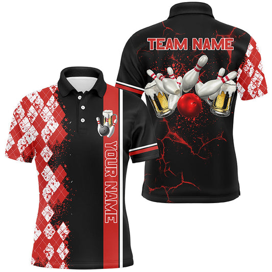 Black and Red Argyle Pattern Bowling Beer Custom Bowling Shirts For Men Bowling Team League Jerseys NQS8418