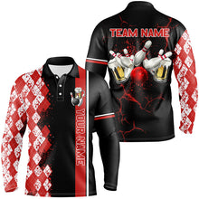 Load image into Gallery viewer, Black and Red Argyle Pattern Bowling Beer Custom Bowling Shirts For Men Bowling Team League Jerseys NQS8418