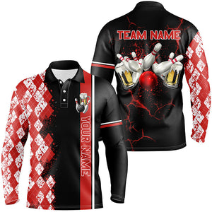 Black and Red Argyle Pattern Bowling Beer Custom Bowling Shirts For Men Bowling Team League Jerseys NQS8418