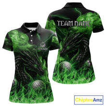 Load image into Gallery viewer, Green Flame Dragon Women Golf polo shirts Custom Dragon team ladies golf outfits, gift for golf lover NQS10791