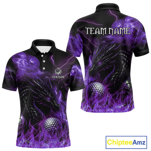 Purple Flame Dragon Golf polo shirt For Men Custom Dragon team mens golf outfits, gift for golf lover NQS10792