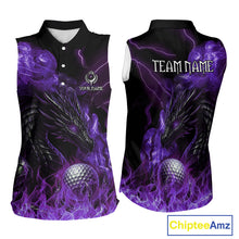 Load image into Gallery viewer, Purple Flame Dragon Sleeveless Golf polo shirt Custom Dragon team golf outfit, gift for golf lover NQS10792