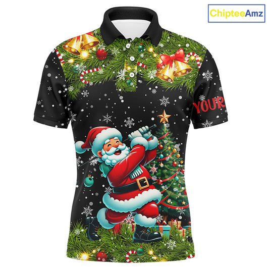 Santa Golfer Christmas pattern Men golf polo shirt custom mens golf tops, Christmas golf gifts NQS8856