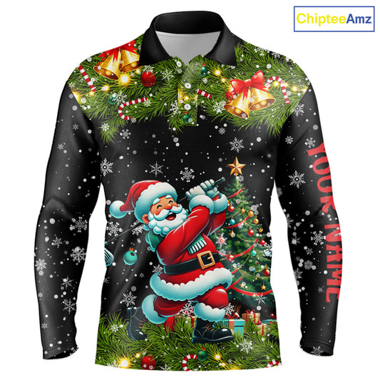 Santa Golfer Christmas pattern Men golf polo shirt custom mens golf tops, Christmas golf gifts NQS8856