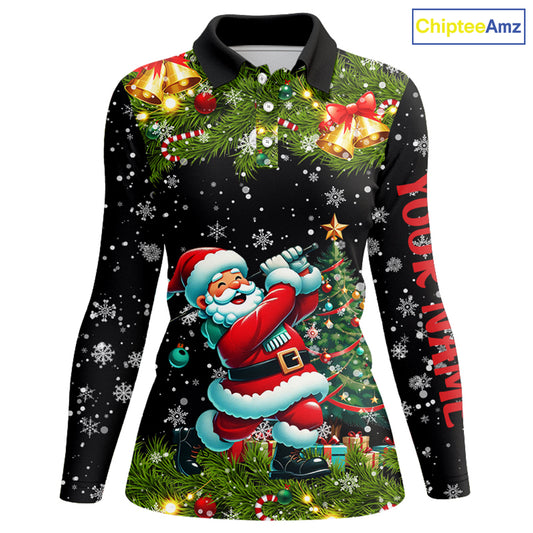 Santa Golfer Christmas pattern Women golf polo shirt custom ladies golf tops, Christmas golf gifts NQS8856