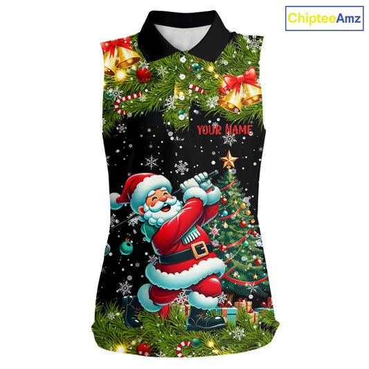 Santa Golfer Christmas pattern Women sleeveless polo shirt custom ladies golf top, Christmas golf gift NQS8856