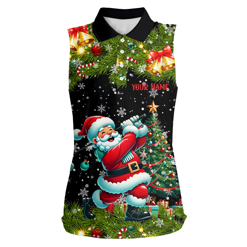 Santa Golfer Christmas pattern Women sleeveless polo shirt custom ladies golf top, Christmas golf gift NQS8856