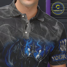 Load image into Gallery viewer, Grey Smoke Blue Flame Skull Bowling Polo, Quarter Zip Shirts For Men Custom Team Bowling Jerseys NQS11182