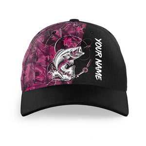 Bass Fishing Tattoo pink camo Custom women fishing hat Unisex Fishing Baseball fisherman hat NQS2758