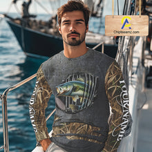 Load image into Gallery viewer, Largemouth Bass fishing camo metal grunge pattern Custom bass fishing jerseys bass tournament shirt NQS11369