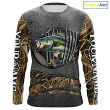 Load image into Gallery viewer, Largemouth Bass fishing camo metal grunge pattern Custom bass fishing jerseys bass tournament shirt NQS11369