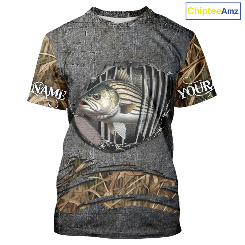 Striped Bass fishing camo metal grunge pattern Custom striper fishing shirts fishing gifts NQS11371