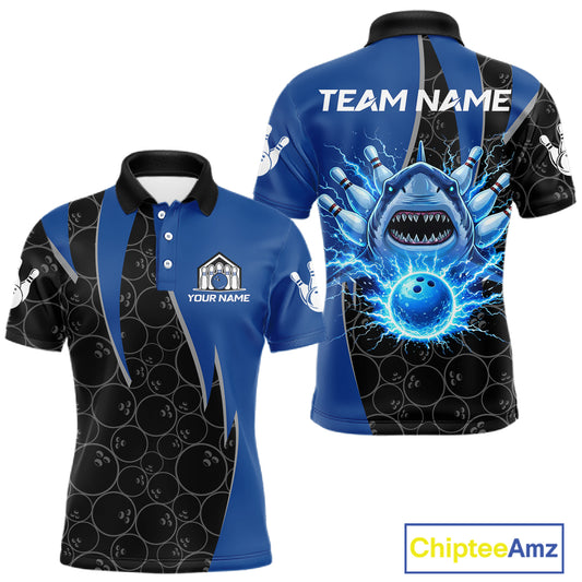 Black and blue lightning thunder shark bowling jerseys men custom bowling outfit men NQS11379