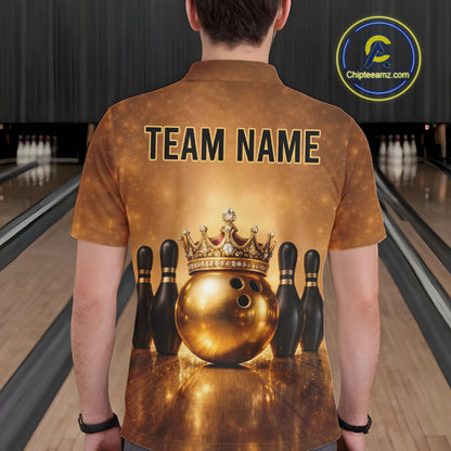 Black and Gold crown Bowling ball pins Bowling Shirts for Men Custom Bowling Team league jerseys NQS11593