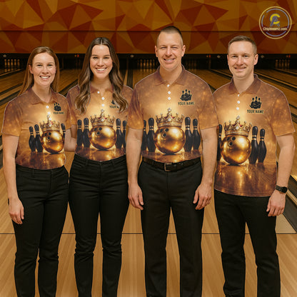 Black and Gold crown Bowling ball pins Bowling Shirts for Women Custom Bowling Team league jerseys NQS11593