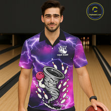 Load image into Gallery viewer, Custom Purple Bowling Jersey Lightning Thunder Funny Tornado Hawaiian Bowling Shirt, bowling uniforms NQS11594