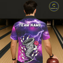 Load image into Gallery viewer, Custom Purple Bowling Jersey Lightning Thunder Funny Tornado Hawaiian Bowling Shirt, bowling uniforms NQS11594
